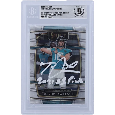 Carte de recrue authentifiée 2021 Panini Select Concourse autographiée par Trevor Lawrence Jacksonville Jaguars avec l'inscription « 2021 #1 Pick » à l'encre blanche #43 Beckett Fanatics