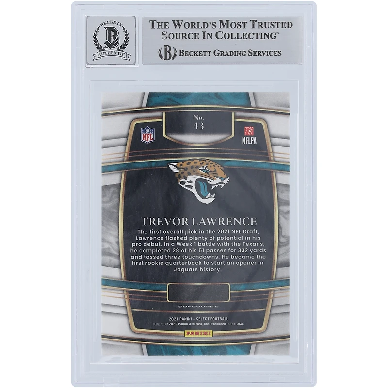 Trevor Lawrence Jacksonville Jaguars Autographed 2021 Panini Select #43 Beckett Fanatics Witnessed Authenticated 9/10 Rookie Card