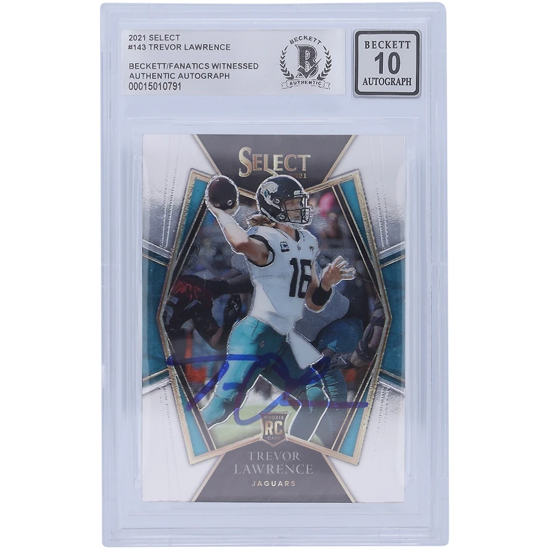 Carte de recrue Panini Select Premier Level #143 Beckett 2021 autographiée par Trevor Lawrence Jacksonville Jaguars, carte authentifiée 10