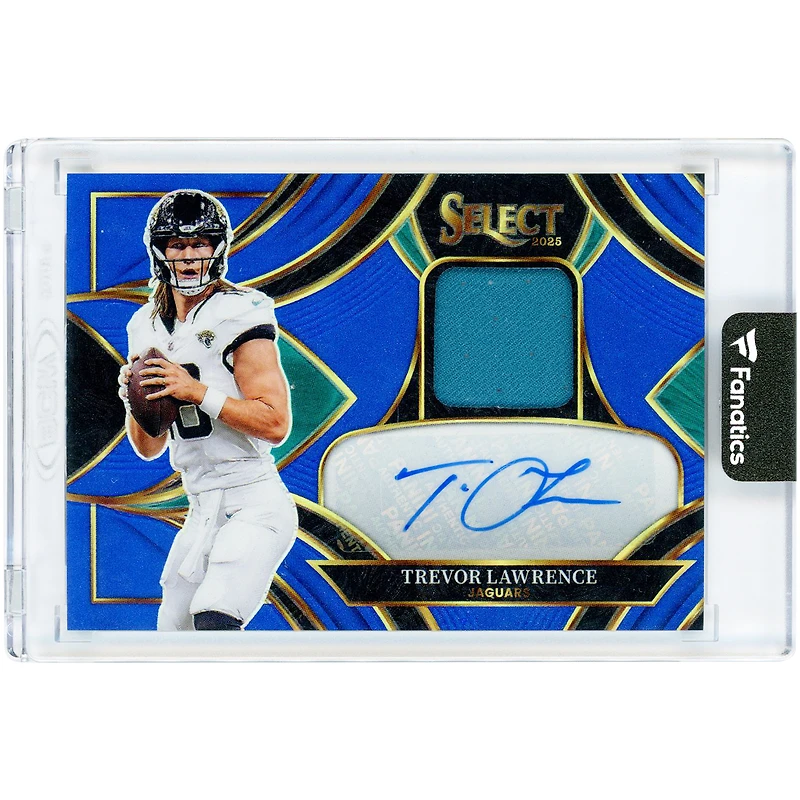 Carte autographiée de Trevor Lawrence (Jaguars de Jacksonville) 2025 Panini Select Blue Signature Memorabilia Prizm Jersey Relic #SME-TLE #102/149