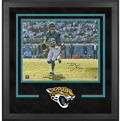 Trevor Lawrence Jacksonville Jaguars Autographed Deluxe Framed 16" x 20" Horizontal Teal Jersey Rollout Photograph 