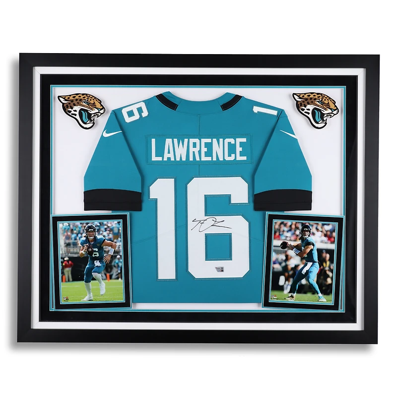 Maillot Nike Teal Deluxe encadré autographié par Trevor Lawrence des Jaguars de Jacksonville