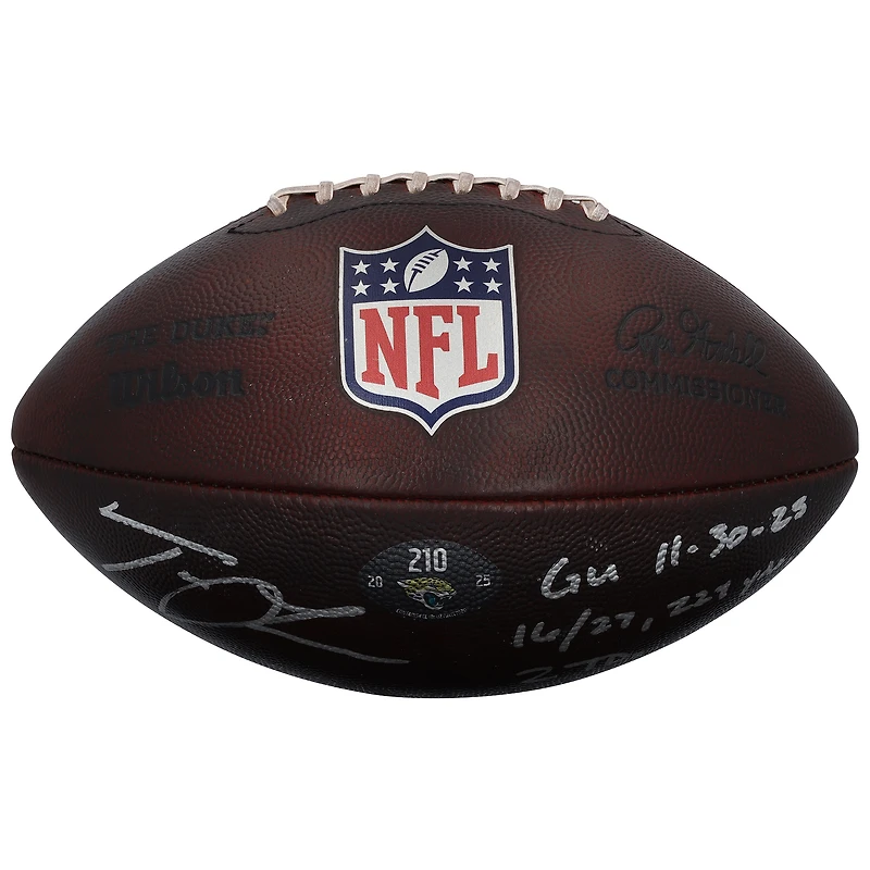 Trevor Lawrence Jacksonville Jaguars Autographed Game-Used Football vs. Tennessee Titans on November 30, 2025 with Multiple Inscriptions - #210