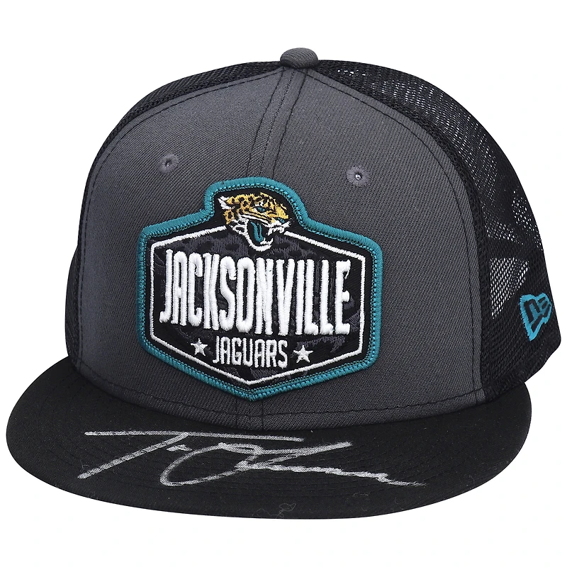 Casquette de camionneur dédicacée par Trevor Lawrence Jacksonville Jaguars New Era 2021 NFL Draft