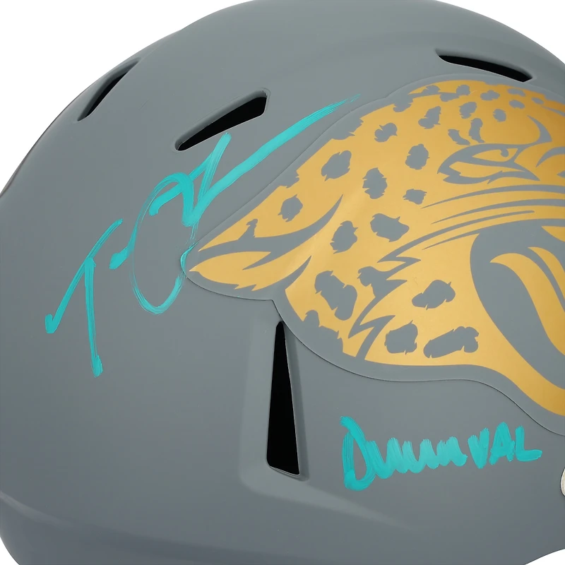 Casque Riddell Slate Speed 2024 autographié par Trevor Lawrence des Jaguars de Jacksonville, avec inscription « Duuuval »