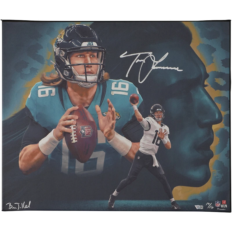Impression giclée autographiée de 20" x 24" de Trevor Lawrence Jacksonville Jaguars - Créée et signée par l'artiste Brian Konnick - Édition limitée à 50 exemplaires