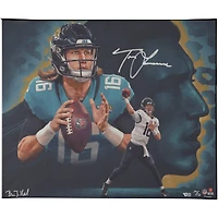 Trevor Lawrence Jacksonville Jaguars Autographed Stretched 20" x 24" Giclee - Created and Signed by Artist Brian Konnick - Limited Edition of 50