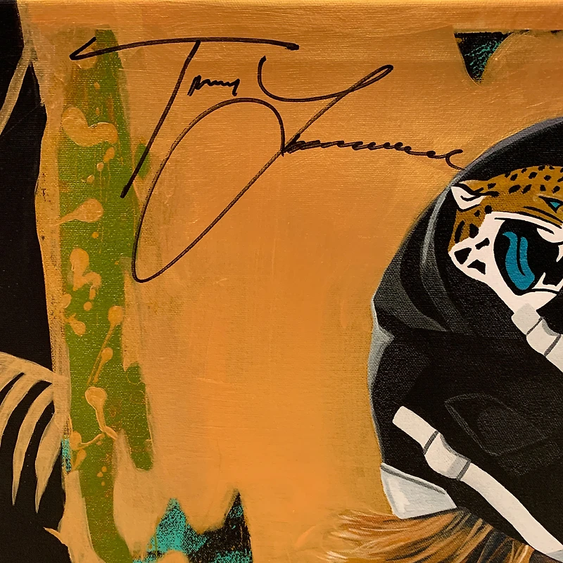 Trevor Lawrence Jacksonville Jaguars Autographed Stretched 30" x 40" Embellished Canvas Giclee Print - Art by Cortney Wall - Gold & Jungle