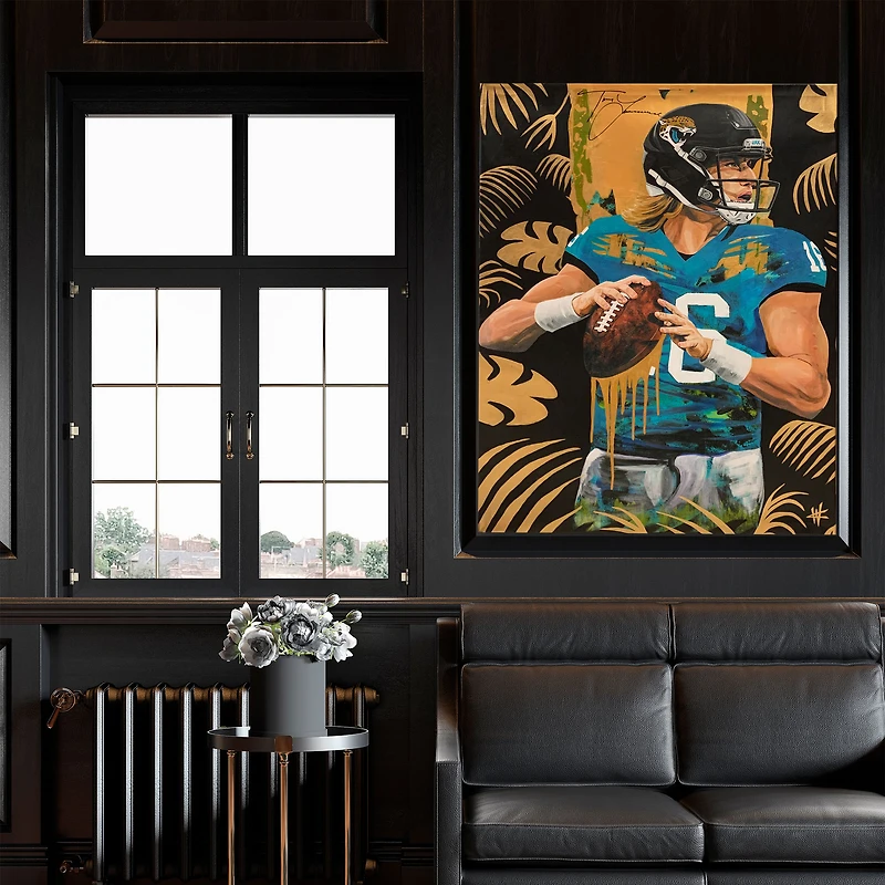 Impression giclée sur toile étirée autographiée de 30" x 40" de Trevor Lawrence Jacksonville Jaguars - Art par Cortney Wall - Gold & Jungle