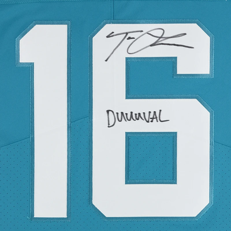 Maillot Nike Elite bleu sarcelle autographié par Trevor Lawrence des Jaguars de Jacksonville avec inscription « Duuuval »