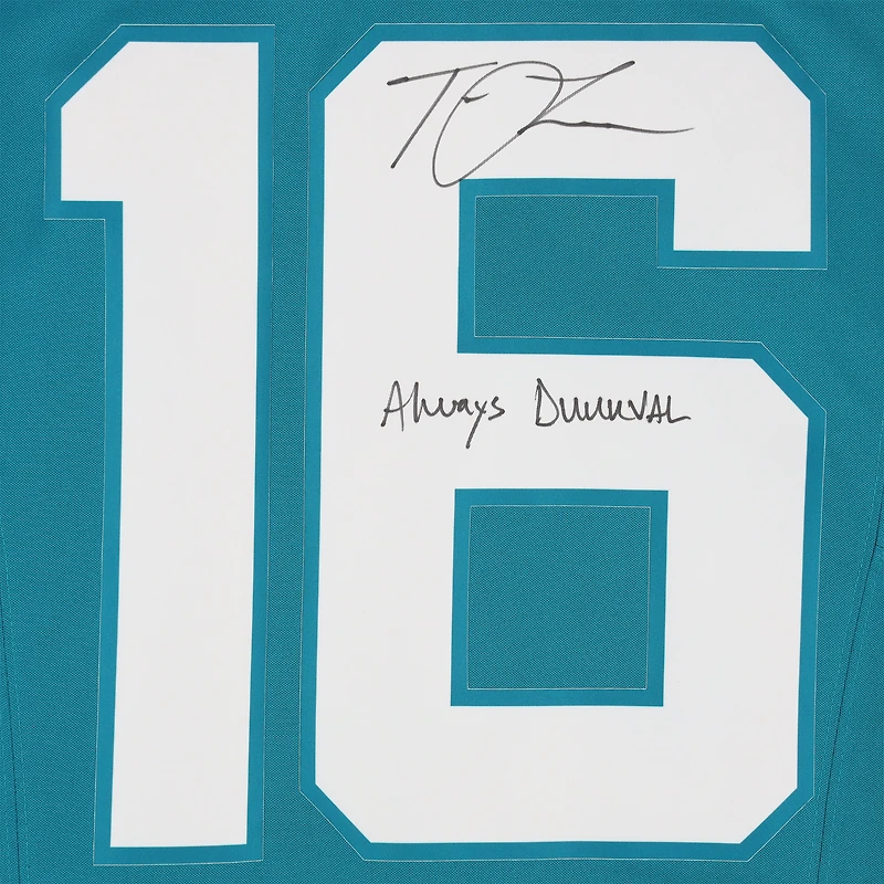 Maillot Nike Vapor F.U.S.E. Limited turquoise autographié par Trevor Lawrence des Jaguars de Jacksonville, avec l'inscription « Always DUUUVAL ! »