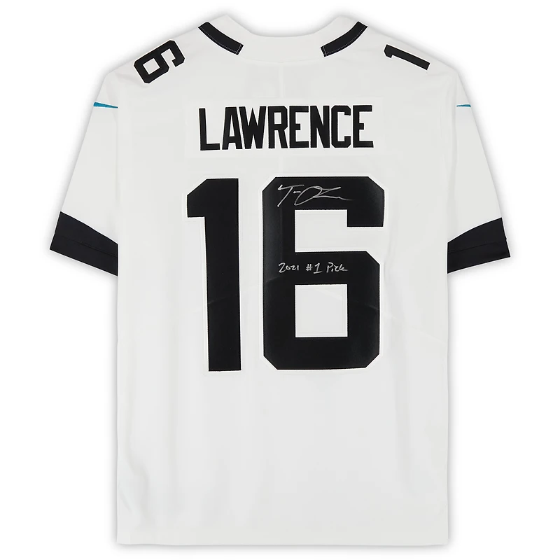 Maillot Nike blanc dédicacé par Trevor Lawrence Jacksonville Jaguars avec l'inscription « 2021 #1 Pick »