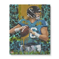Trevor Lawrence Jacksonville Jaguars Stretched 16" x 20" Embellished Canvas Giclee Print - Art by Cortney Wall