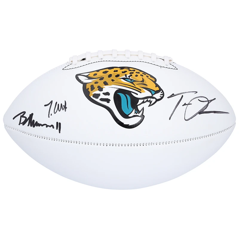 Ballon de football américain Franklin White Panel autographié par Trevor Lawrence, Travis Hunter et Brian Thomas Jr. des Jaguars de Jacksonville