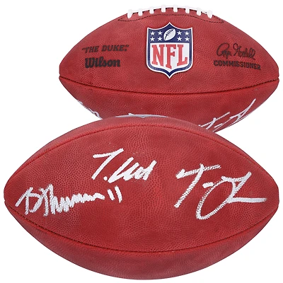 Ballon de football américain Wilson Duke en couleur, autographié par Trevor Lawrence, Travis Hunter et Brian Thomas Jr. des Jaguars de Jacksonville