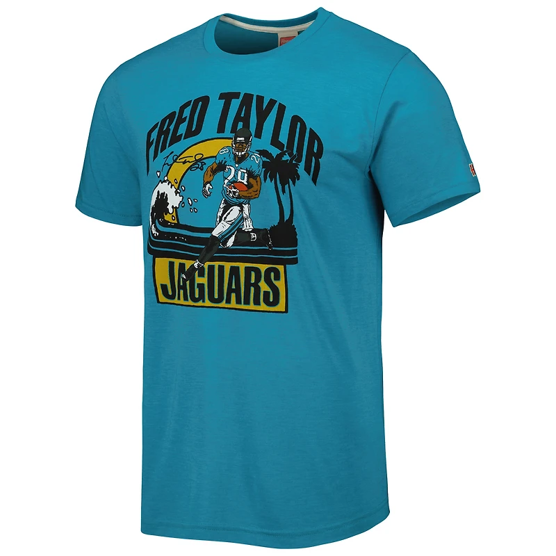Unisex Homage Fred Taylor Teal Jacksonville Jaguars Caricature Retired Player Tri-Blend T-Shirt