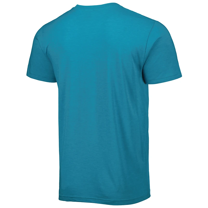 T-shirt unisexe en mélange de trois matières, hommage à Fred Taylor, joueur retraité des Jaguars Jacksonville, couleur turquoise.