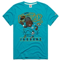 Unisex Homage Travis Hunter Teal Jacksonville Jaguars Caricature Player Graphic Tri-Blend T-Shirt