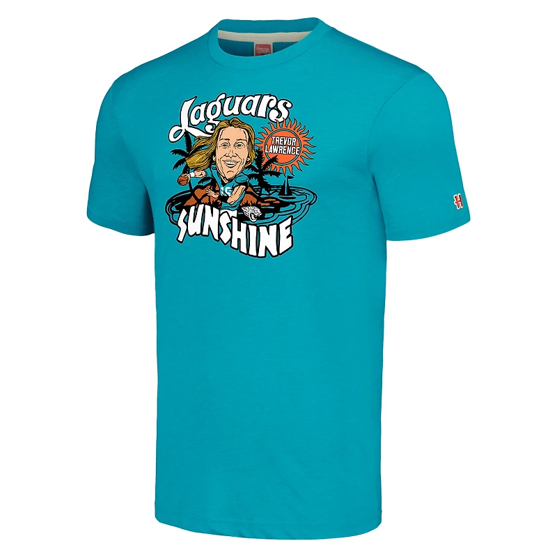 T-shirt unisexe en mélange de trois matières, hommage à Trevor Lawrence, bleu sarcelle, joueur des Jaguars Jacksonville