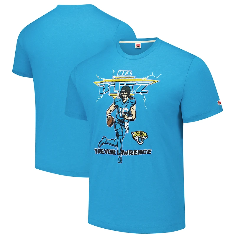 Unisex Homage Trevor Lawrence Teal Jacksonville Jaguars NFL Blitz Player Tri-Blend T-Shirt