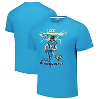 T-shirt unisexe hommage à Trevor Lawrence, bleu sarcelle, Jacksonville Jaguars, NFL Blitz Player, en mélange de trois matières