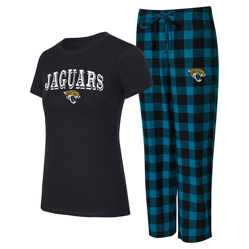 Women's Concepts Sport  Black/Teal Jacksonville Jaguars Avondale T-Shirt & Pants Flannel PJ Set