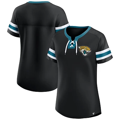 Women's Fanatics  Black Jacksonville Jaguars Lace-Up Bling T-Shirt