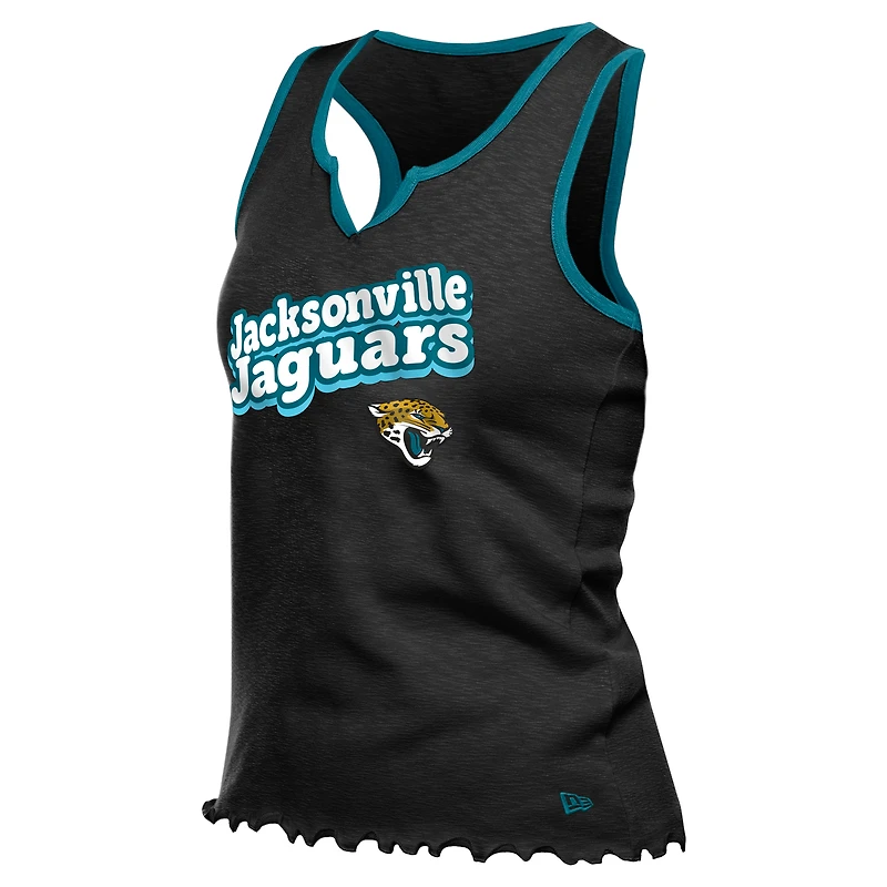 Débardeur tri-mélange à ourlet ondulé et col cranté pour femme New Era, noir, des Jaguars de Jacksonville