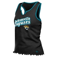 Débardeur tri-mélange à ourlet ondulé et col cranté pour femme New Era, noir, des Jaguars de Jacksonville