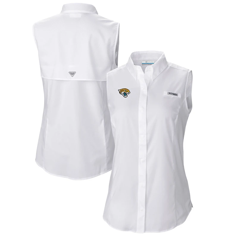 Women's Columbia  White Jacksonville Jaguars PFG Tamiami Omni-Shade Sleeveless Button-Up Shirt