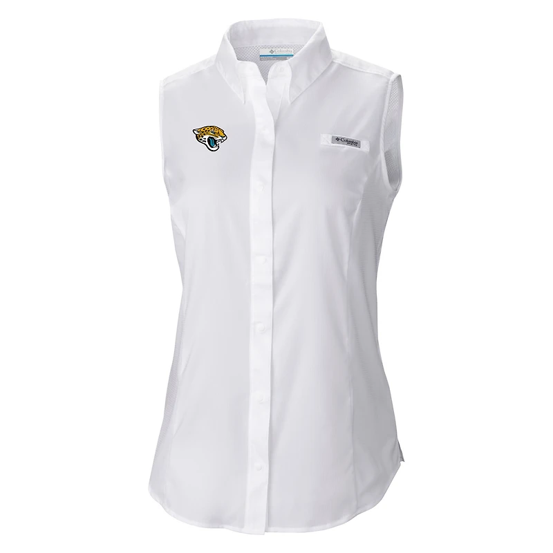 Women's Columbia  White Jacksonville Jaguars PFG Tamiami Omni-Shade Sleeveless Button-Up Shirt