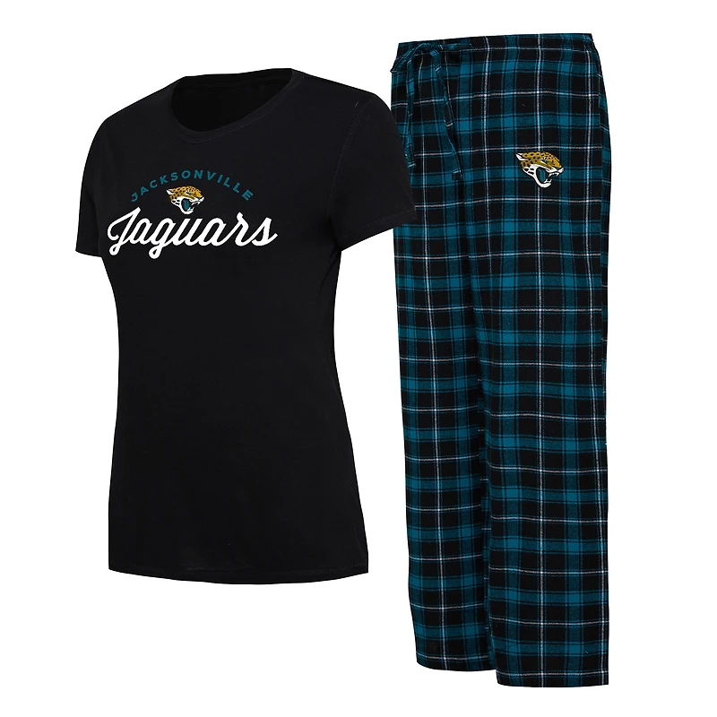 Ensemble de nuit Concepts Sport noir/bleu sarcelle pour femme, haut Arctic et pantalon en flanelle des Jaguars Jacksonville