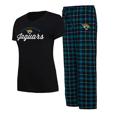 Ensemble de nuit Concepts Sport noir/bleu sarcelle pour femme, haut Arctic et pantalon en flanelle des Jaguars Jacksonville