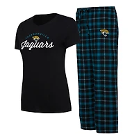 Ensemble de nuit Concepts Sport noir/bleu sarcelle pour femme, haut Arctic et pantalon en flanelle des Jaguars Jacksonville