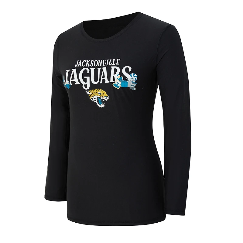 Ensemble de nuit pour femme Concepts Sport Black Jacksonville Jaguars avec t-shirt à manches longues et pantalon couleur châtain