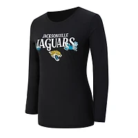 Ensemble de nuit pour femme Concepts Sport Black Jacksonville Jaguars avec t-shirt à manches longues et pantalon couleur châtain