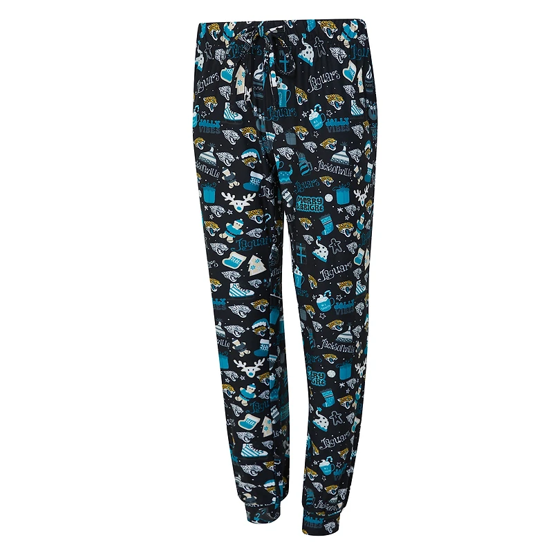 Ensemble de nuit pour femme Concepts Sport Black Jacksonville Jaguars avec t-shirt à manches longues et pantalon couleur châtain