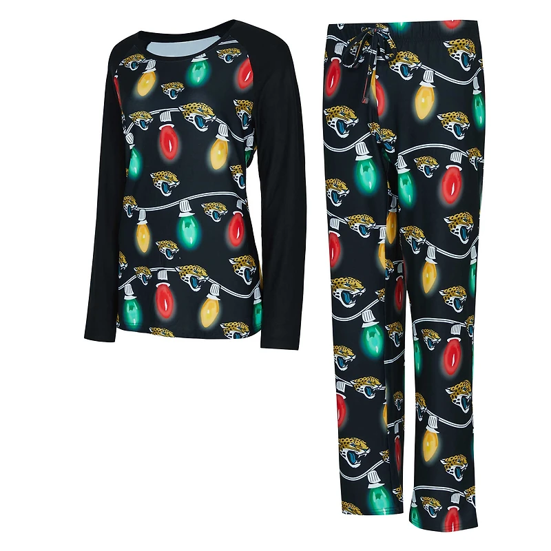 Ensemble haut à manches longues et pantalon en tricot Garland Raglan noir Jacksonville Jaguars Concepts Sport pour femme