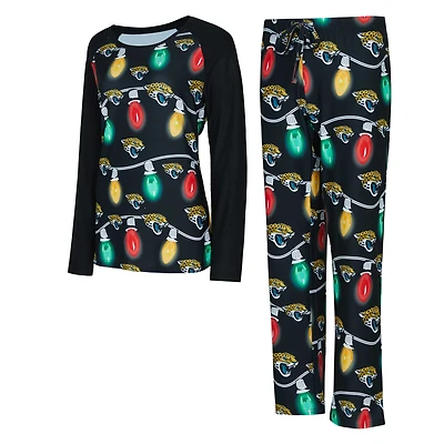 Ensemble haut à manches longues et pantalon en tricot Garland Raglan noir Jacksonville Jaguars Concepts Sport pour femme