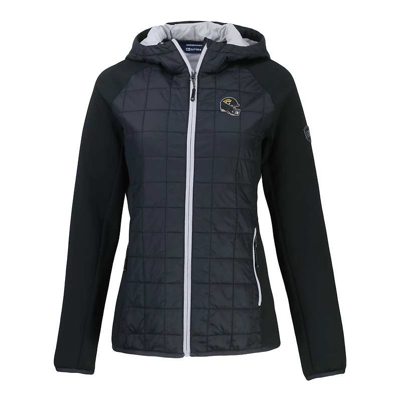 Women's Cutter & Buck Black Jacksonville Jaguars Helmet Logo Rainier Primaloft Eco Full-Zip Hybrid Jacket