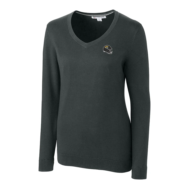 Women's Cutter & Buck  Charcoal Jacksonville Jaguars Helmet Logo Lakemont Tri-Blend V-Neck Pullover Sweater