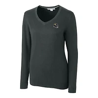 Women's Cutter & Buck  Charcoal Jacksonville Jaguars Helmet Logo Lakemont Tri-Blend V-Neck Pullover Sweater