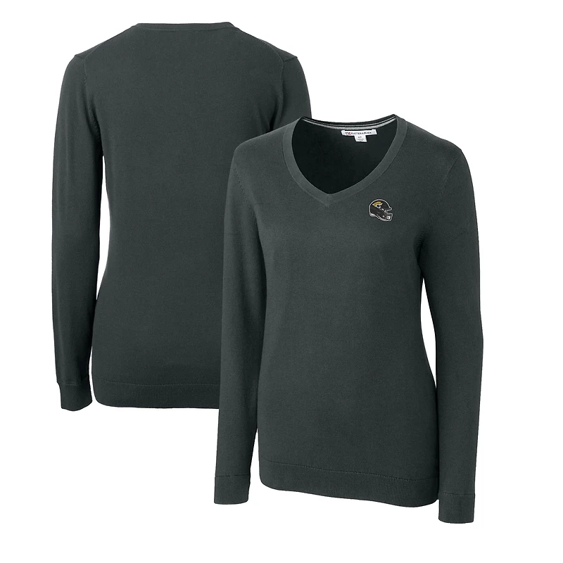 Women's Cutter & Buck  Charcoal Jacksonville Jaguars Helmet Logo Lakemont Tri-Blend V-Neck Pullover Sweater