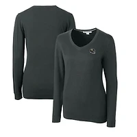 Women's Cutter & Buck  Charcoal Jacksonville Jaguars Helmet Logo Lakemont Tri-Blend V-Neck Pullover Sweater