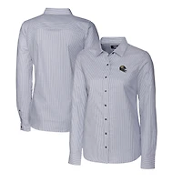 Women's Cutter & Buck  Charcoal Jacksonville Jaguars Helmet Logo Stretch Oxford Stripe Long Sleeve Button-Up Shirt