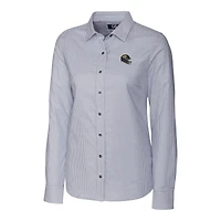 Chemise boutonnée à manches longues et rayures en tissu Oxford extensible pour femme, couleur charbon, avec logo du casque des Jaguars de Jacksonville, Cutter & Buck