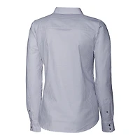 Chemise boutonnée à manches longues et rayures en tissu Oxford extensible pour femme, couleur charbon, avec logo du casque des Jaguars de Jacksonville, Cutter & Buck
