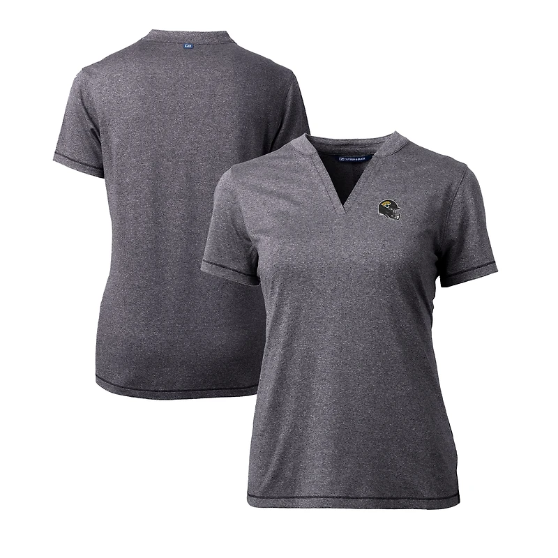 Women's Cutter & Buck  Heather Charcoal Jacksonville Jaguars Helmet Logo DryTec Forge Stretch V-Neck Blade Top