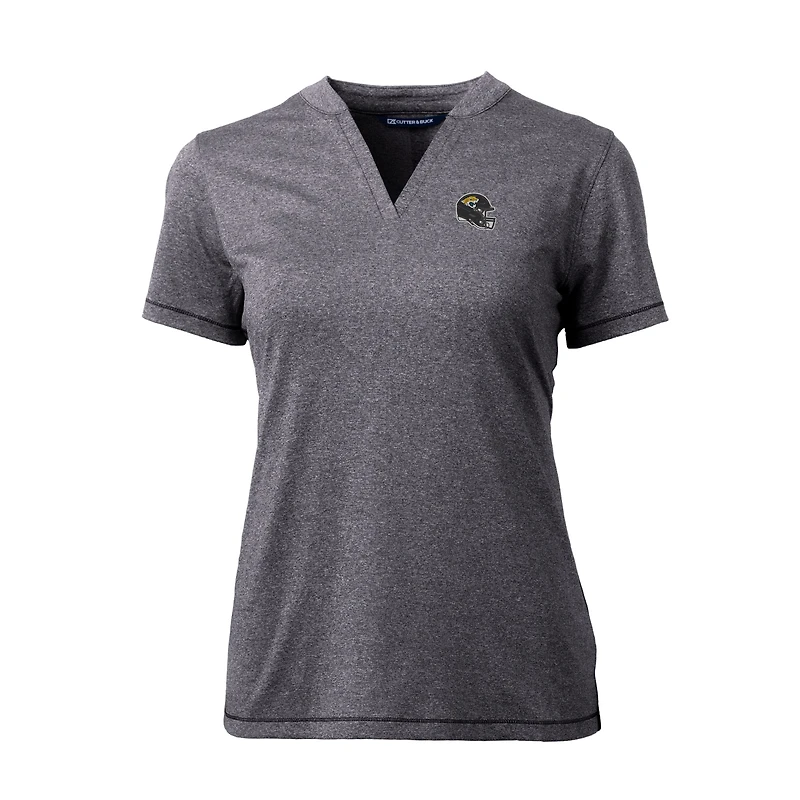 Women's Cutter & Buck  Heather Charcoal Jacksonville Jaguars Helmet Logo DryTec Forge Stretch V-Neck Blade Top