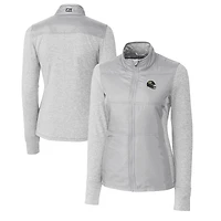 Coupe-vent matelassé hybride DryTec Stealth pour femme, gris chiné, avec logo du casque des Jaguars de Jacksonville, et fermeture éclair intégrale.